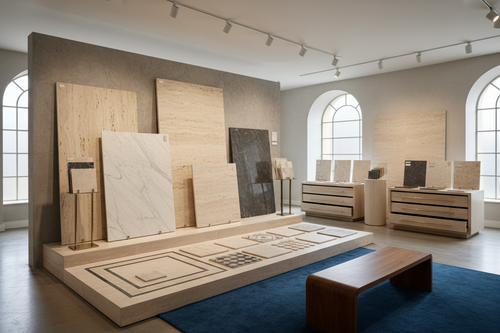 Exklusives Marmor-Fliesen Komplettpaket Villa Royale im Showroom